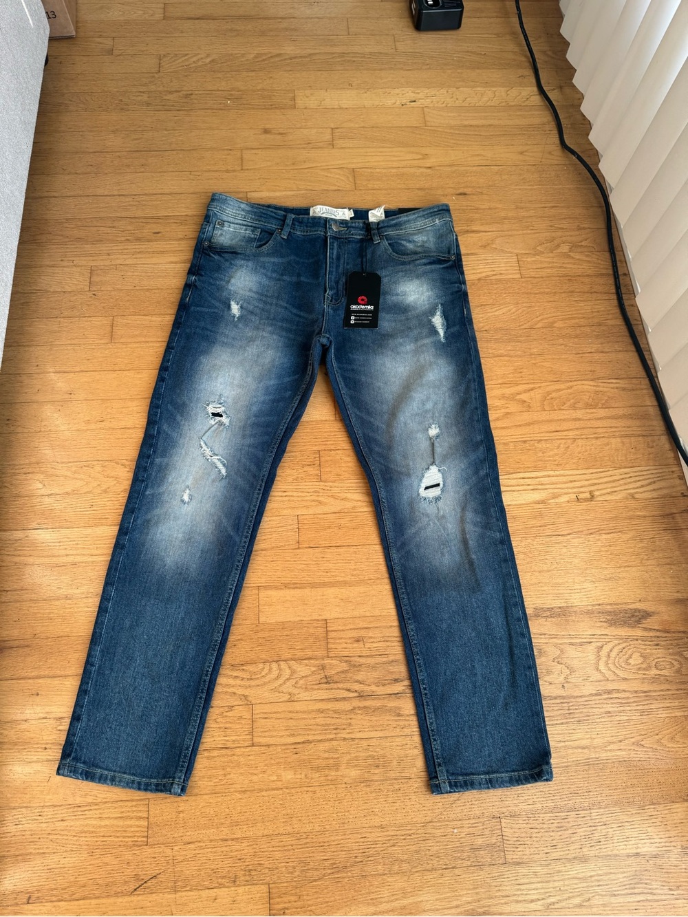 Akademiks Distressed Dark Blue Slim Straight Jeans